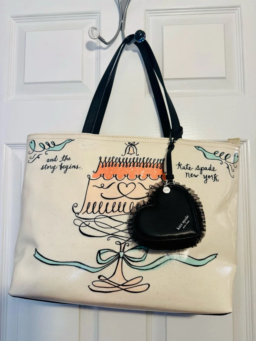 Kate Spade Charmed Tulle Heart Bag Charm - Black Dual-Sided